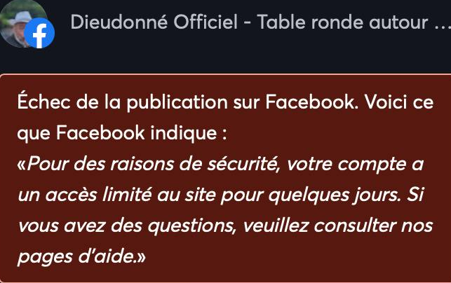 🚨Facebook vient de bannir le live sur sa plateforme.

Il sera donc uniquement diffusé sur X (Twitter) :
 x.com/MbalaDieudo
Partagez un max ! À tout à l’heure !
 (Ce soir à 20 heures, heure française.)