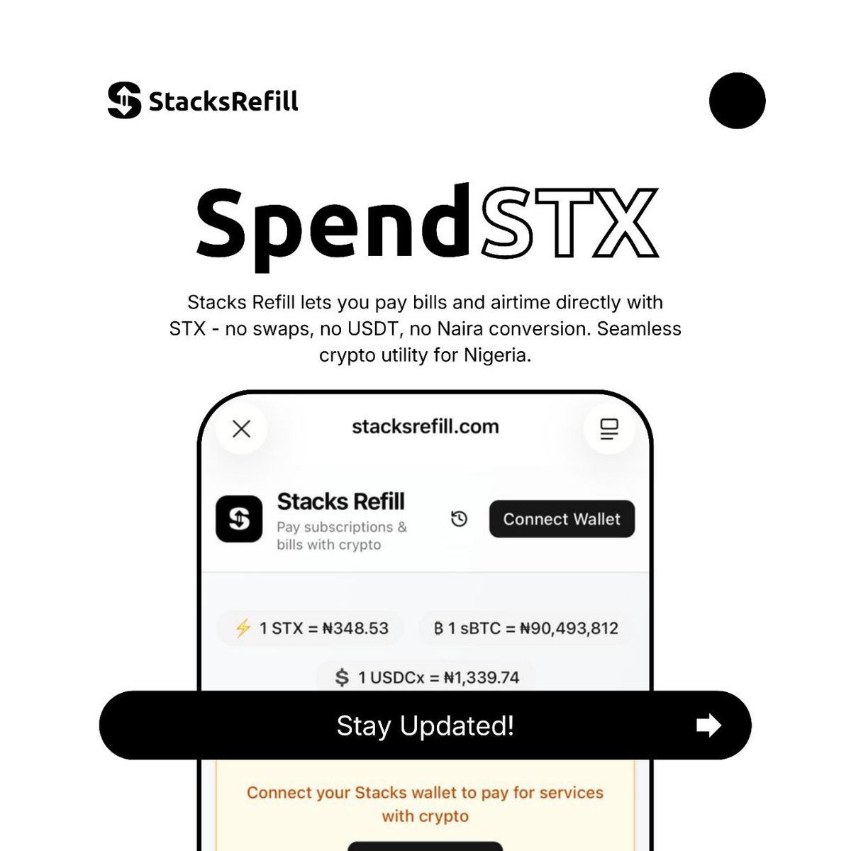 ZyncPay's tweet photo. Flexibility and less friction. ⚡️

 That is exactly what’s needed to bridge the gap between crypto and real-world utility.

​Introducing Stacks Refill: The bridge that connects the Stacks ecosystem directly to your daily life. 🌉

A thread 🧵👇 https://t.co/J93siqfHzi