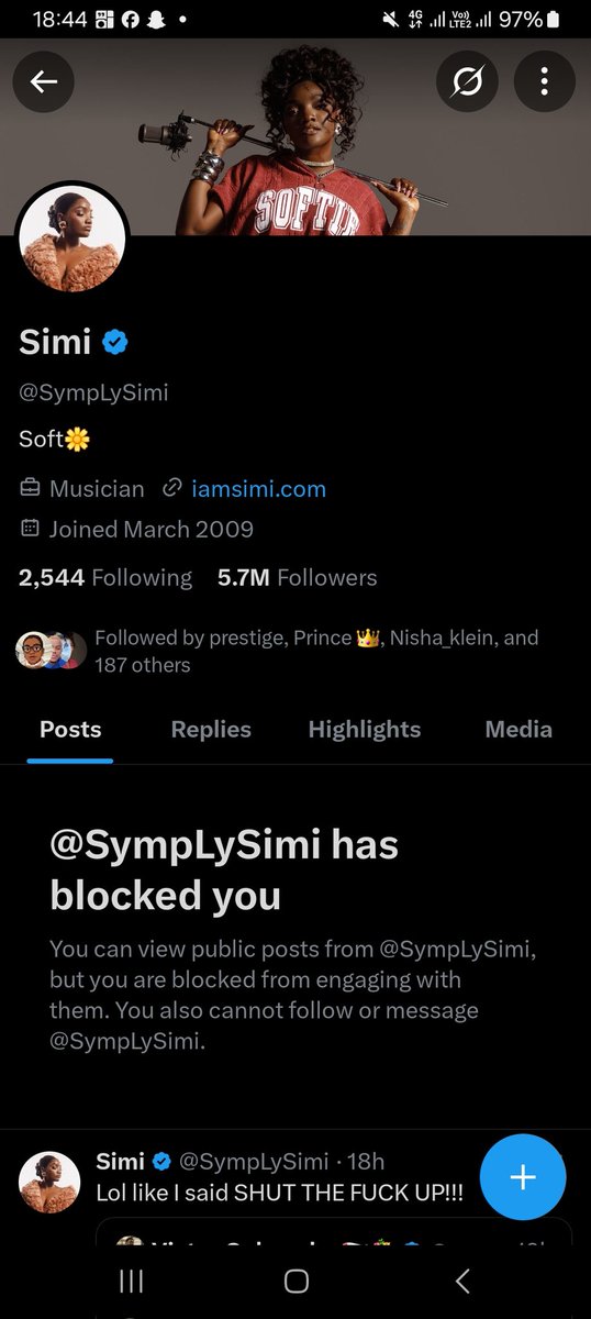 Marlvin_tiphe's tweet photo. Simi Blocked me After Asking Her Husband Adekunle Gold to go for Dna test .
We can all see that she is only a Feminist not really concerned about  justice &amp; Fairness . Cause you fee gree may them cut rapist preek 
Even if they are being wrongly accused .
But you dey fear DNA TEST https://t.co/PxeTmemDCD