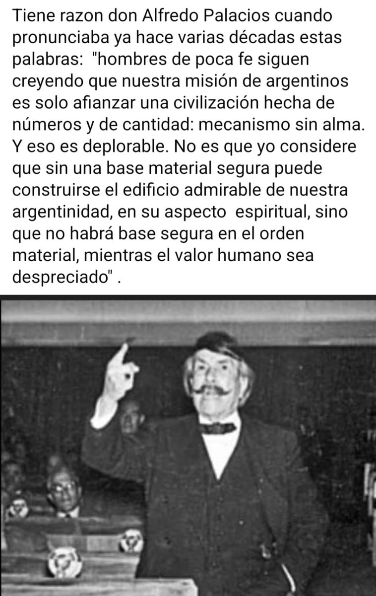 En este tiempo, donde se pretende reemplazar el valor de lo humano por los números, es bueno recordar lo que decía el primer legislador socialista de América, Alfredo Lorenzo Palacios.