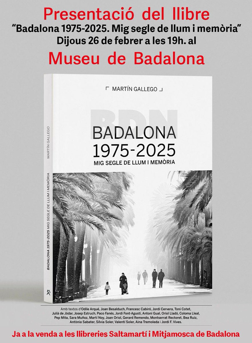 Dijous 26 de febrer tornem amb 1975-2025, mig segle de llum i memòria de <a href="/MartinGallego61/">Martin Gallego</a> 
L'autor ens parlarà de la seva manera d'entendre la ciutat i la fotografia. Serà un diàleg molt interessant. Us hi esperem al Museu de Badalona a les 19 hores.