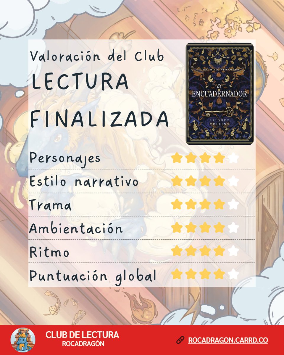 Finalizamos "El Encuadernador" en el Club de Lectura Rocadragón. 🐉📖

Una atmósfera impecable empañada por un final que llegó con más prisas que nosotros a la reunión de Discord.

¡Seguimos batiendo récords de asistencia!
#ElEncuadernador #ReadingCommunity #Libros #Rocadragón