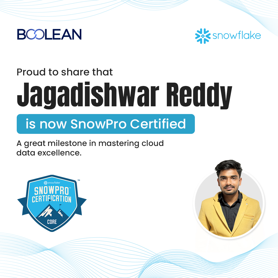 BooleanData's tweet photo. A big congratulations to Bhageerath Kakara, Anuj Raskatla, Jagadishwar Reddy, and Amol Kumbhare for this achievement, reflecting their dedication to continuous learning and excellence in Snowflake technologies.

#Snowflake #SnowPro #SnowflakeCertification #SnowflakePartner https://t.co/eMTBfJvzTx