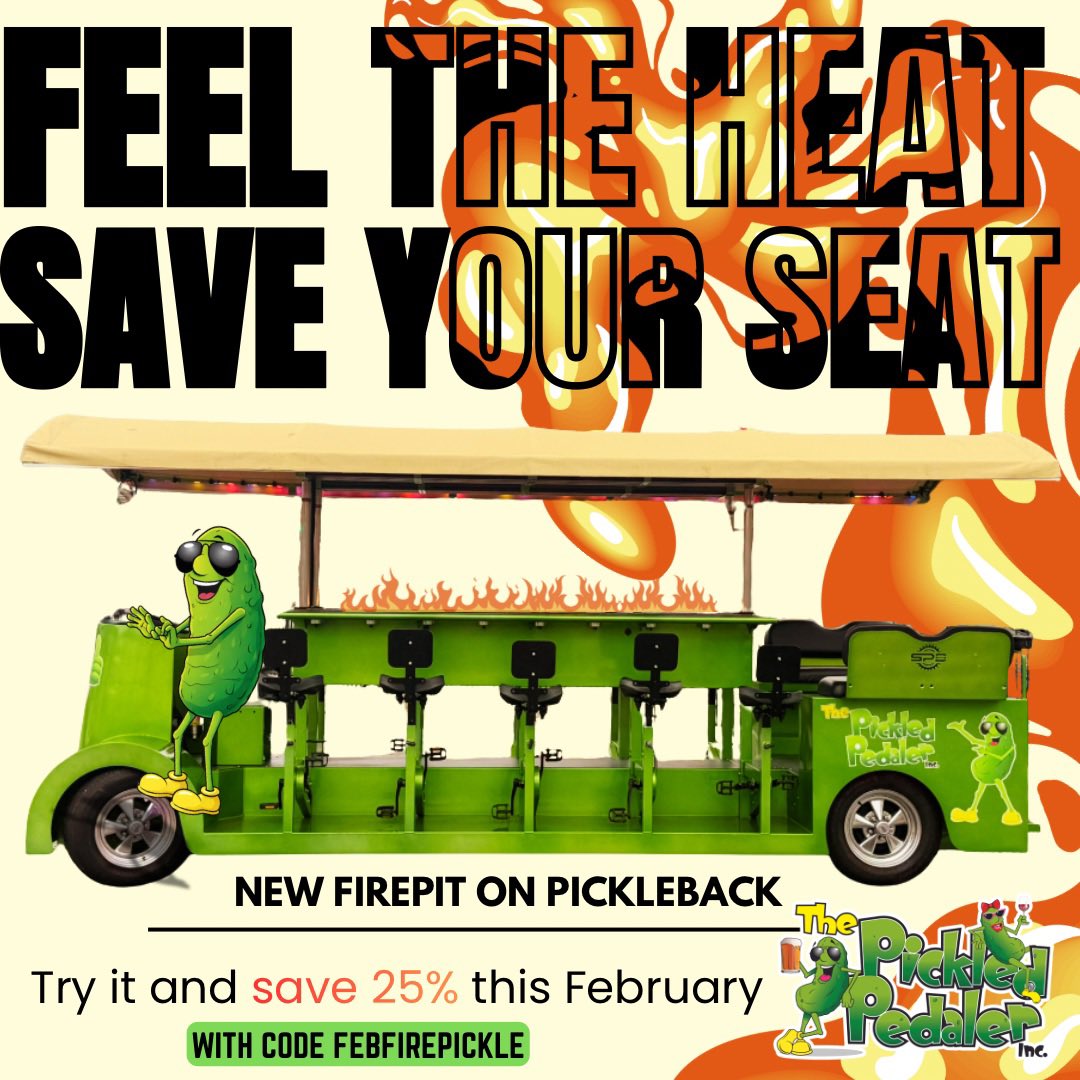 PickledPedaler's tweet photo. 🔥FEEL THE HEAT🔥 Warm up with Pickleback’s NEW firepit and get 25% off! Must book and ride in February. Visit https://t.co/WtSDUbdy51 and use code FEBFIREPICKLE https://t.co/3xVoJ9tXjS