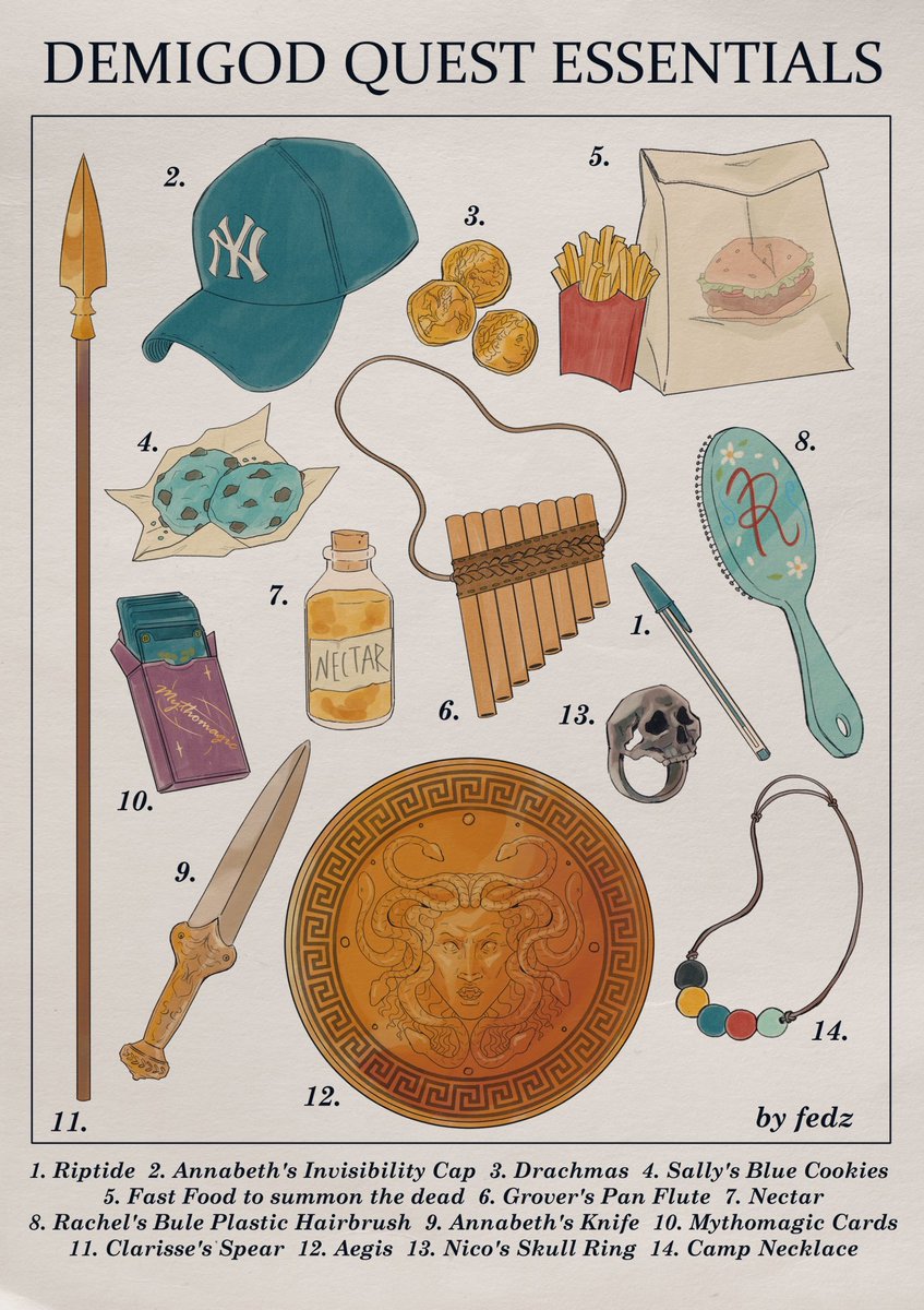 fedzz_z's tweet image. Demigod Quest Essentials🧢🍔🗡️
#pjofanart #percyjackson