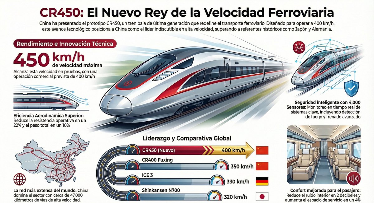 ¡Japón ha sido humillado! El CR450 de China es el nuevo rey indiscutible de la velocidad ferroviaria.