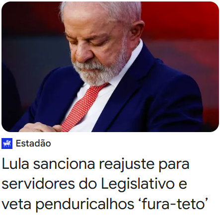 Presidente vetou penduricalhos, mas aprovou aumento do próprio salário... Na boa, aumento de salário de políticos [cargos eletivos do legislativo e do executivo], assim como de cargos do judiciário deveriam ser aprovados pela sociedade, em plebiscito popular.