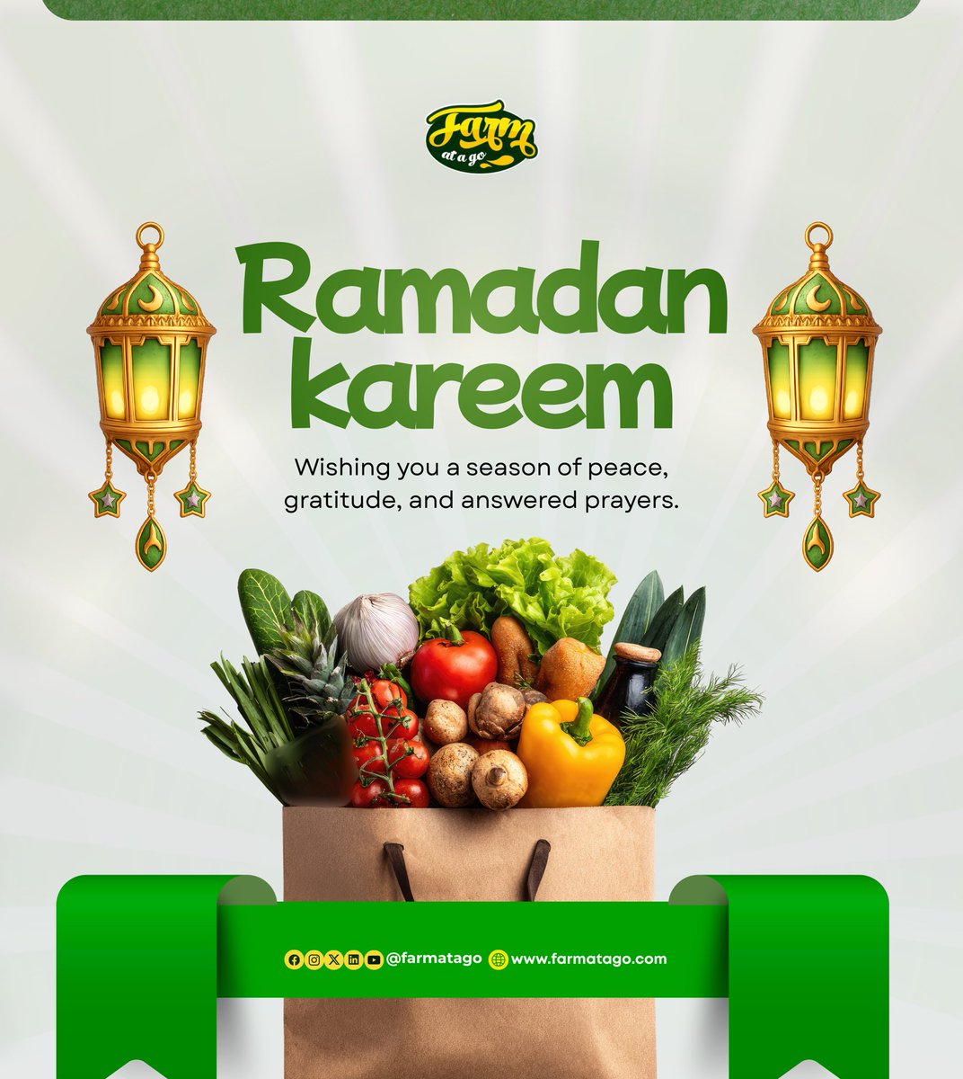 Ramadan is here 🌙

As you prepare for Suhoor &amp; Iftar, let us handle your fresh produce, fruits &amp; staples — delivered with care 💚

📞 07038803864
#Farmatago #Ramadan2026 #RamadanMubarak #FreshProduce