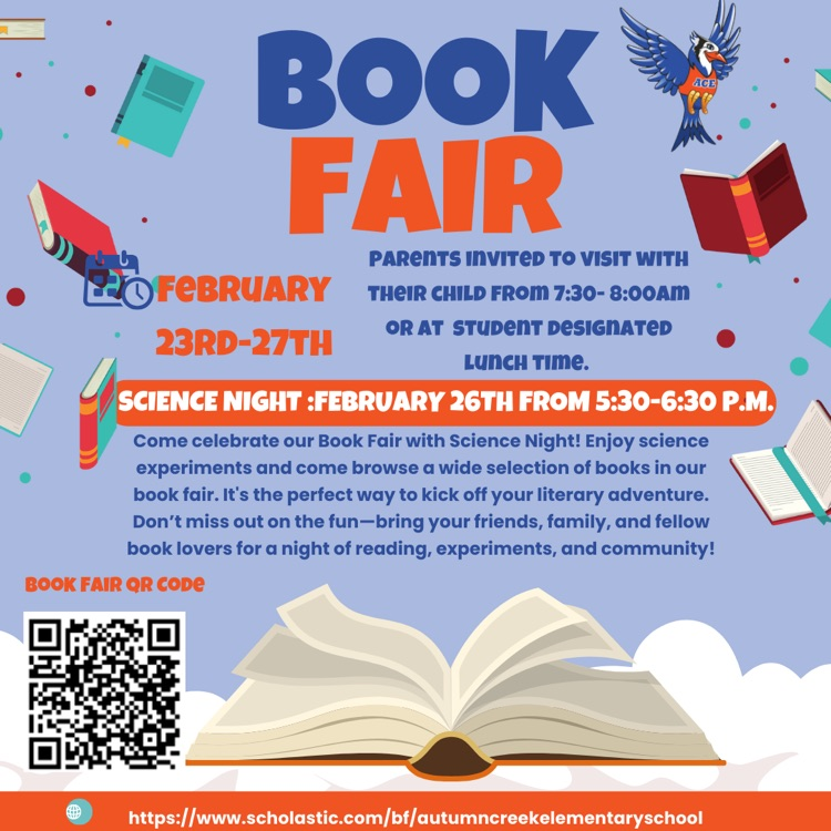 HumbleISD_ACE's tweet photo. 📚💙 The Book Fair will be open February 23–27 for student shopping.
Parents are welcome to join their child in the mornings from 7:30–8:00 AM or during Science Night on February 26 from 5:30–6:30 PM.
Let’s build those home libraries together! https://t.co/nMyU73dRzs