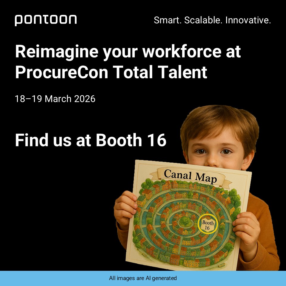 📍 Visit us at Booth 16 at Novotel Amsterdam City to explore how leaders are creating integrated workforce models that keep talent flowing efficiently. Let's connect. #PontoonSolutions #ProcureConTotalTalent #SmartScalableInnovative