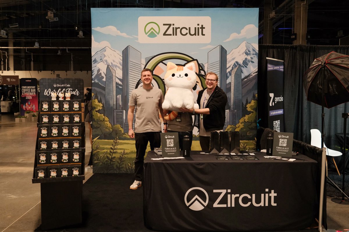 Zircuit's tweet photo. gm from @EthereumDenver!

Make sure to stop by the Zircuit booth and say hi to the team!

We come armed with limited edition merch:
> Zircat limited cards, blind boxes
> Gmeow raffle for the giant Zircat https://t.co/IUuTEPqXzP