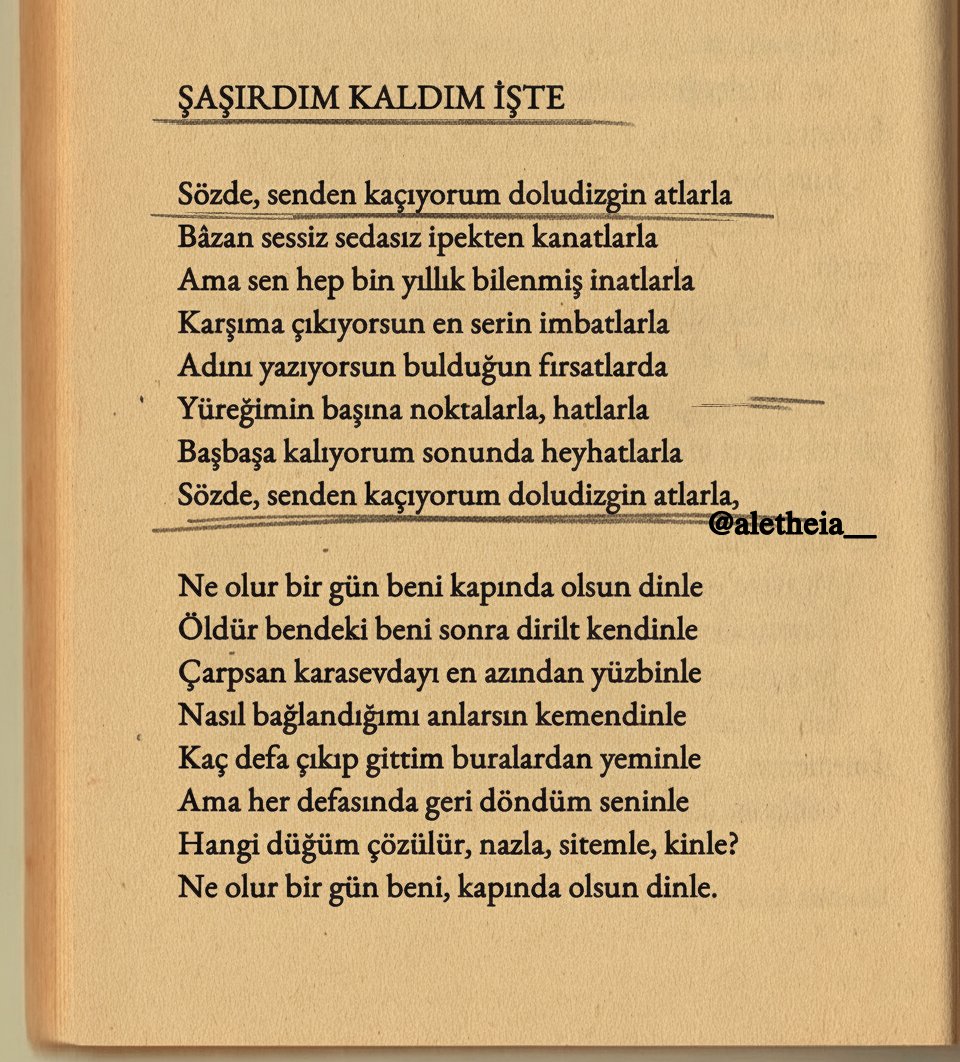 aletheia__'s tweet photo. Sözde, senden kaçıyorum doludizgin atlarla 

yavuz bülent bâkiler https://t.co/IuPFAead6R