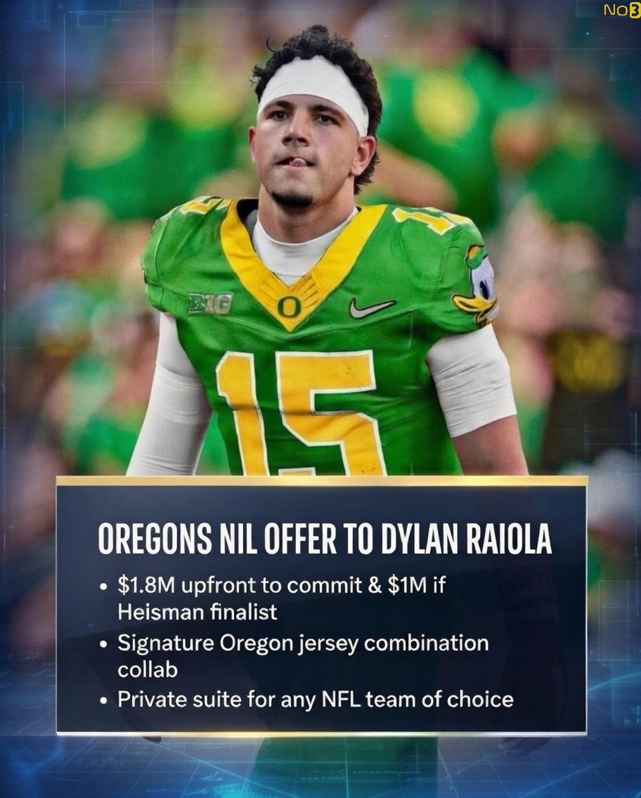 No3sports's tweet photo. NEWS: Anonymous source close to Dylan Raiola reveals Oregon Ducks recruiting pitch, Per @PeteNokos_ 🤯

Is he worth this? https://t.co/fZczQe5nJJ