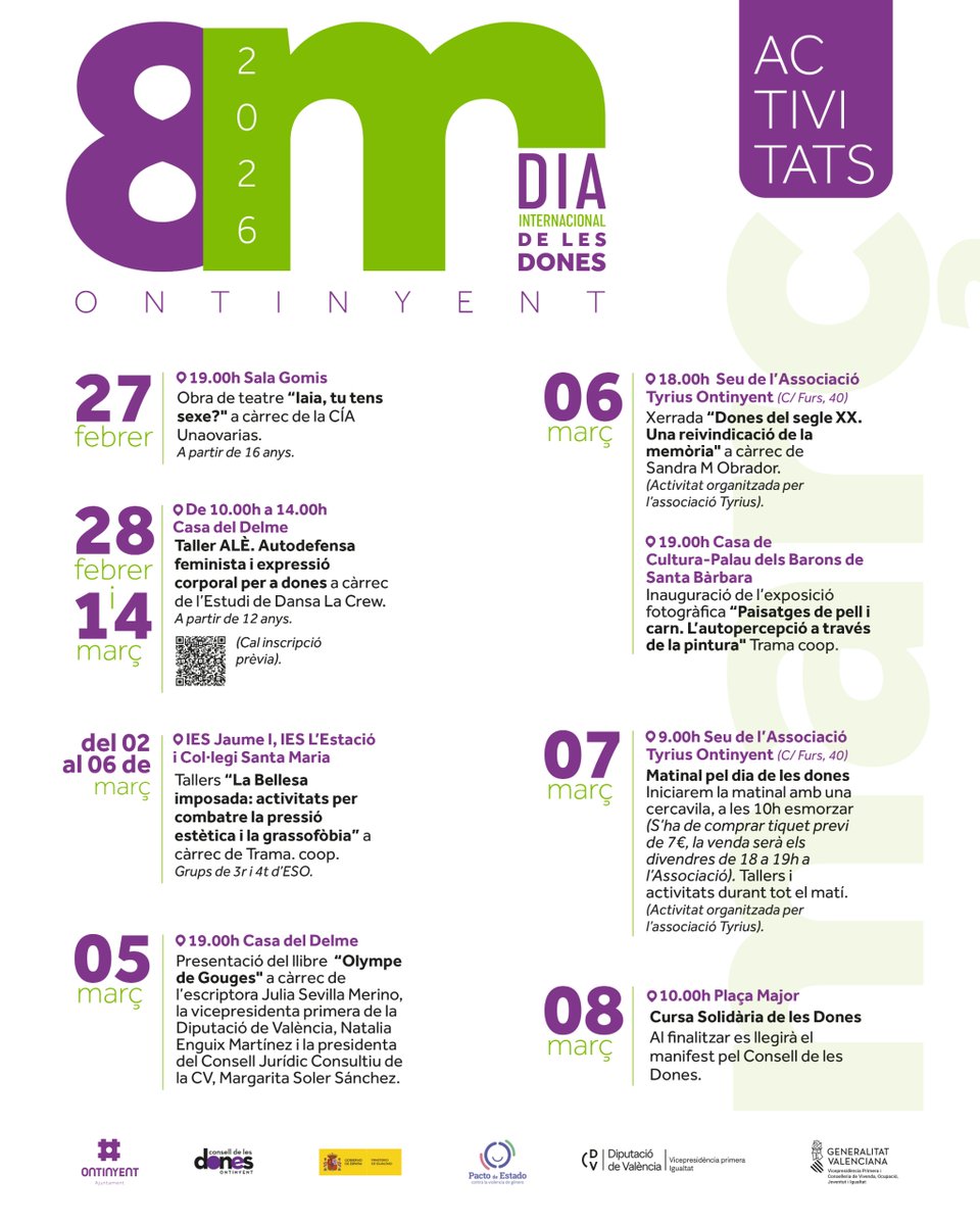 Ontinyent tractarà la pressió estètica per la “bellesa imposada” dins la programació del 8M

✅ Paula Soler destaca el treball amb els instituts dins d’una agenda que combina cultura, educació i esport del 26 de febrer al 8 de març

ℹ Més info:ontinyent.es/va/noticia/ont…