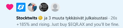 Let's hope our darling is finally catching the market's eye $EQR.AX, #FinnishTungstenMafia 🥰
