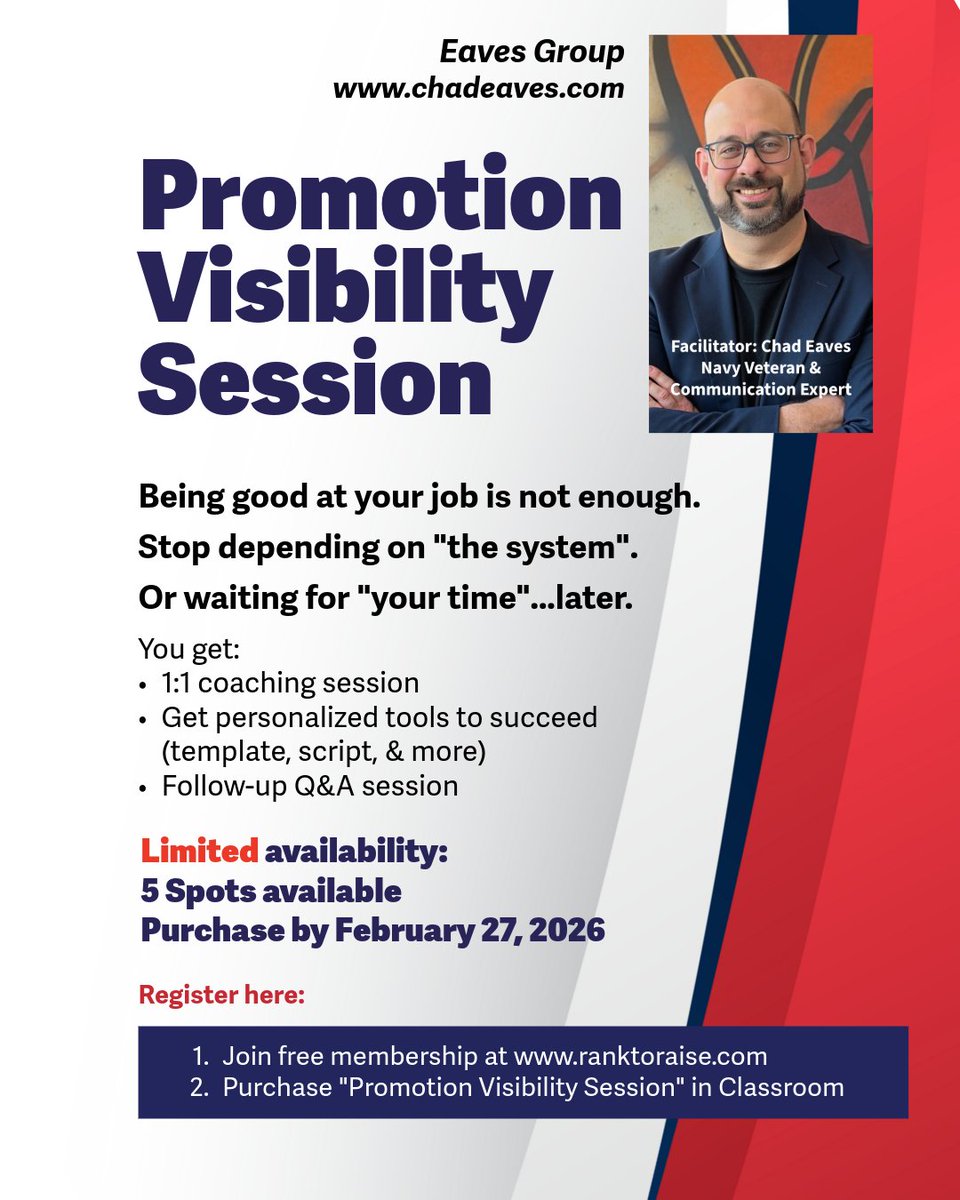 chadeaves's tweet photo. Do the right people know the right things about you? Do they have to think why you should be promoted? 

Make the decision easy for them. And you. It begins with your visibility.

#visibility #promotion #promotionready #veterans #veteransinbusiness #airforce #army #navy #marines https://t.co/7P3oHCsHaf