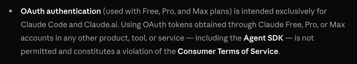 hey <a href="/trq212/">Thariq</a> can you please clear this up for devs?

the claude agent SDK, ran locally, use claude code cli and auth login BY DEFAULT

this is used in personalized local system automation for MANY people (including me!)

is using the agent SDK locally a violation? very confused.