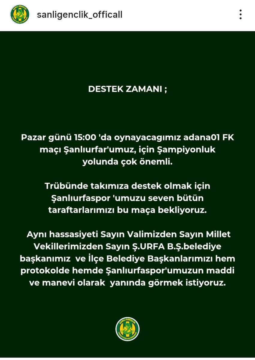 Başka <a href="/Sanliurfaspor/">Kızılkaya Tarım Şanlıurfaspor</a> yok. 
Destek Zamanı. 
<a href="/hasansildak/">Hasan ŞILDAK</a> <a href="/ibrahimeyyupogl/">Av.İbrahim EYYÜPOĞLU</a> <a href="/bybekirbozdag/">Bekir  Bozdağ</a> <a href="/CYAZMAC/">CEVAHİR ASUMAN YAZMACI</a> <a href="/malicevheri/">𝐃𝐫. 𝐌𝐞𝐡𝐦𝐞𝐭 𝐀𝐥𝐢 𝐂𝐞𝐯𝐡𝐞𝐫𝐢</a> <a href="/sanliurfabld/">Şanlıurfa Büyükşehir 🇹🇷</a> <a href="/mcanpolatnet/">Mehmet CANPOLAT 🇹🇷</a> <a href="/mehmetkusnet/">Mehmet Kuş 🇹🇷</a> <a href="/saracoglukemal/">Kemal SARAÇOĞLU</a>