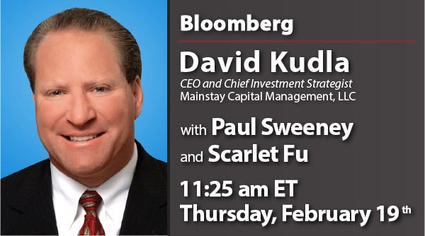 Our CEO, David Kudla, will be joining <a href="/Bloomberg/">Bloomberg</a> on Thursday, February 19th at 11:25 am ET to discuss his market outlook, the economy, and his investment strategy. <a href="/scarletfu/">Scarlet Fu</a> <a href="/ptsweeney/">Paul Sweeney</a>