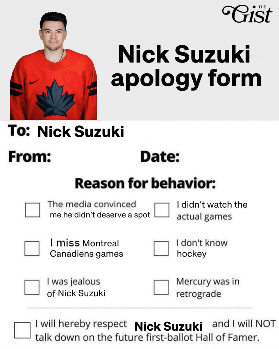 EVERYONE APOLOGIZE TO NICK SUZUKI RIGHT NOW 

CANADA LET'S GOOOOOOO! 🏒