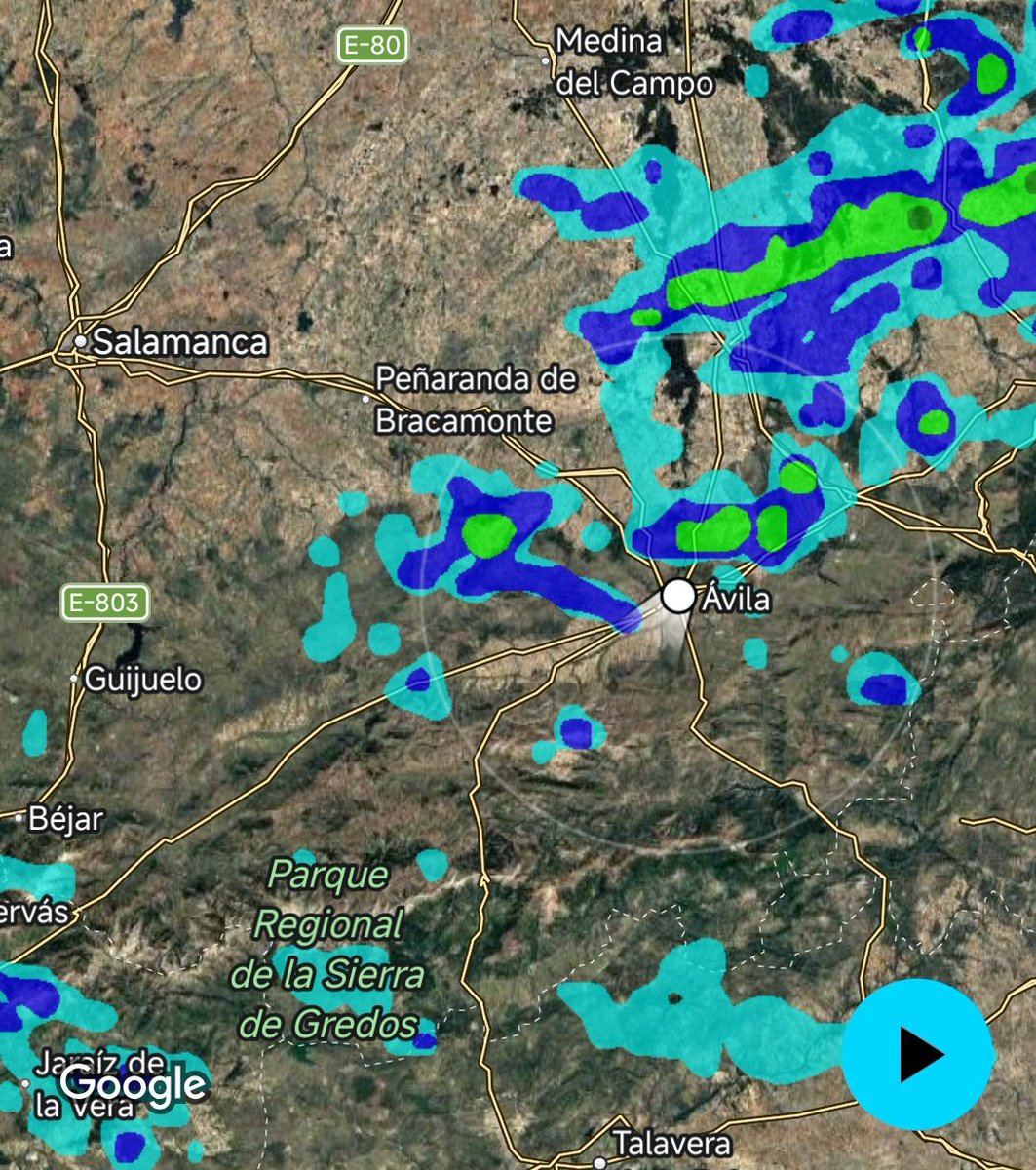 🌧️ Las lluvias se van extendiendo por buena parte de la provincia de #Ávila.