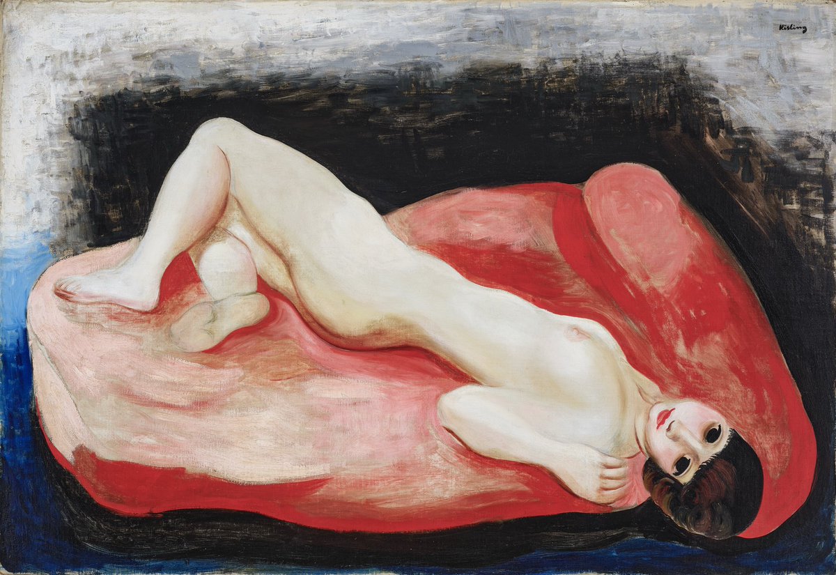 Moïse #Kisling (Polish-French, 1891-1953) - Woman lying on a red couch, c. 1927