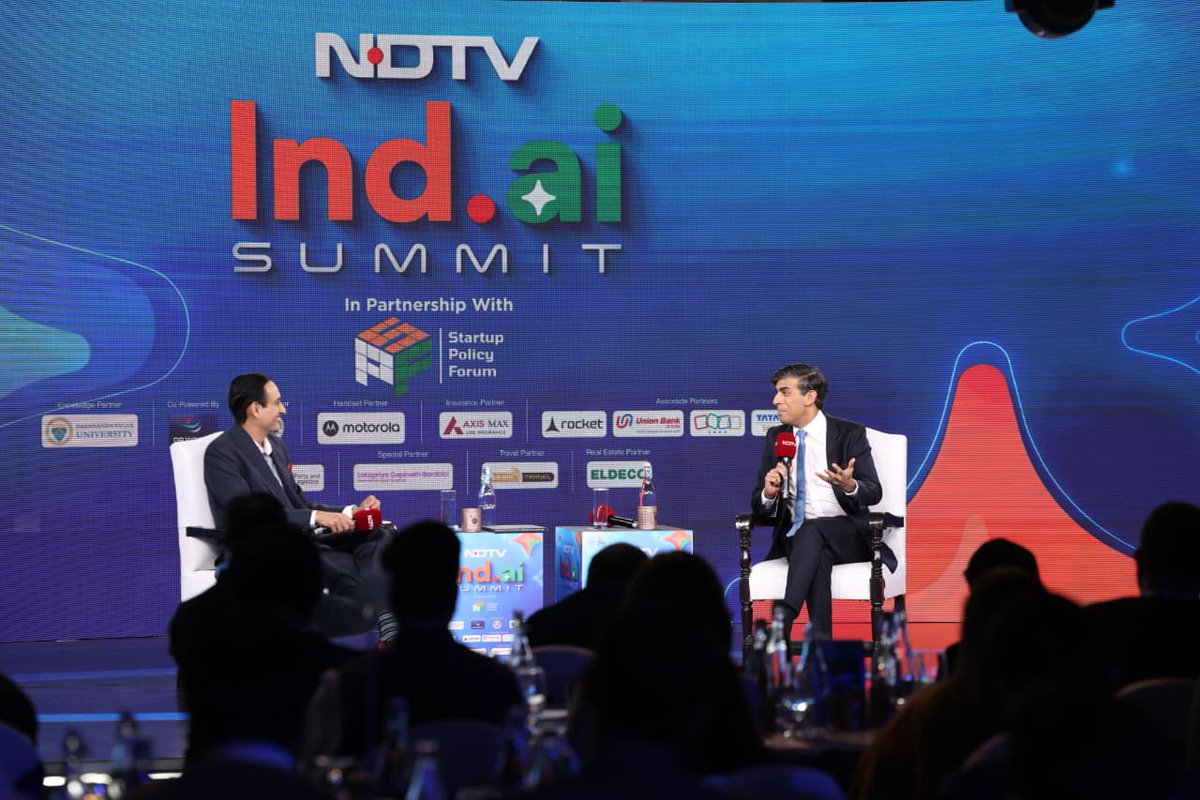 RishiSunak's tweet photo. Great to be back in India for the AI Impact Summit - the summit series Britain started when I was Prime Minister.

Today the focus has rightly shifted towards adoption, and India is well placed to lead. https://t.co/3Af16kvxLR