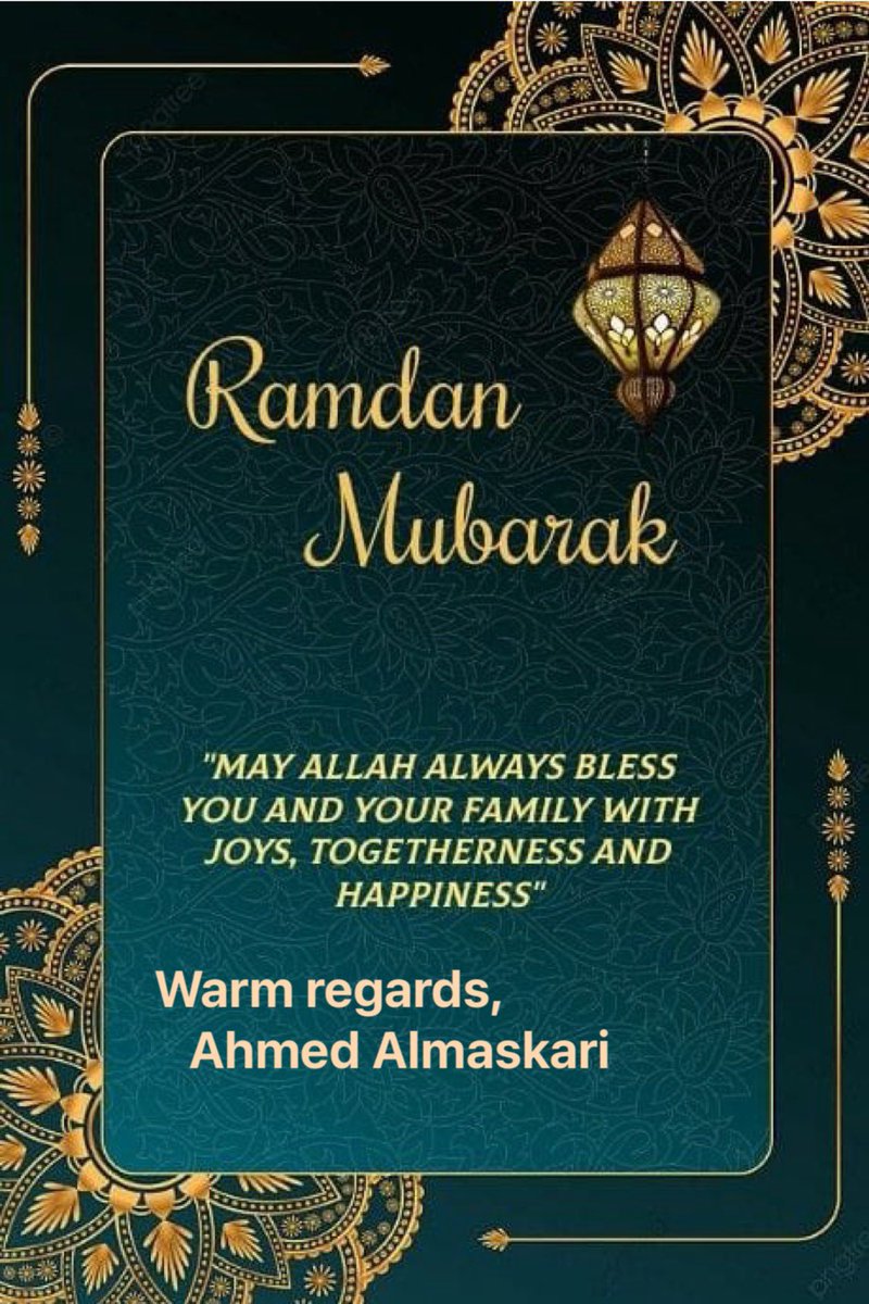 AhmedbinHashil's tweet photo. الحمد للّٰه الذي بلّغنا وإياكم رمضان، نسأل الله ان يبارك لنا في أوقاتنا وأعمالنا وسعينا في هذا الشهر الفضيل، و أن يعيننا الله على حسن العبادات وقبولها ، وخير الدعوات وإجابتها ، لكم ولكل من تحبون. وكل عام وأنتم بخير. https://t.co/8fi4pVjNtI