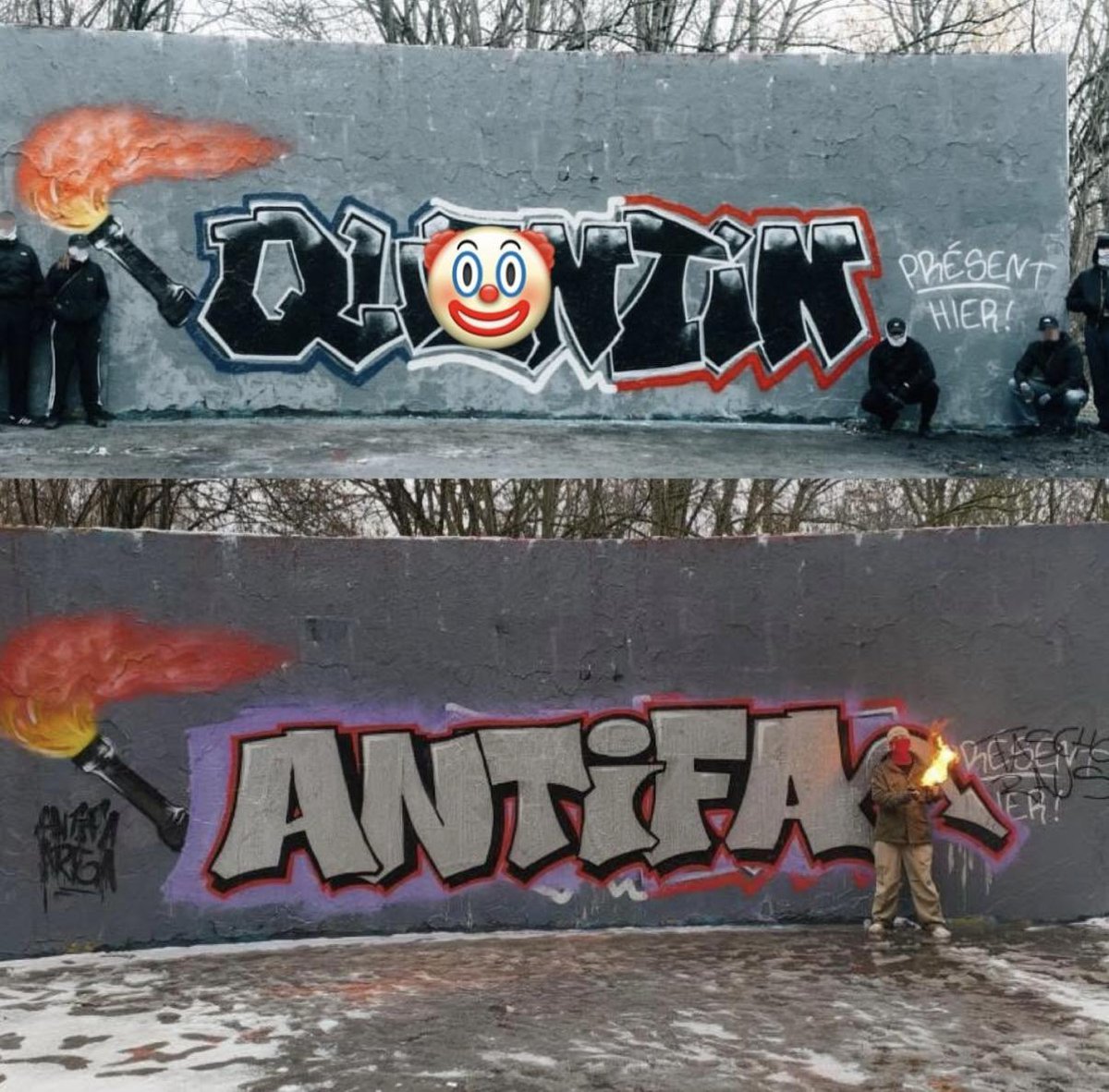 ultras_antifaa's tweet photo. In Chemnitz, Germany, a mural made by neo-fascists was covered by antifascists. 

Quentin was a far-right activist who died during events that occurred while he was trying to sabotage a conference in France. https://t.co/N3ix32a1nI