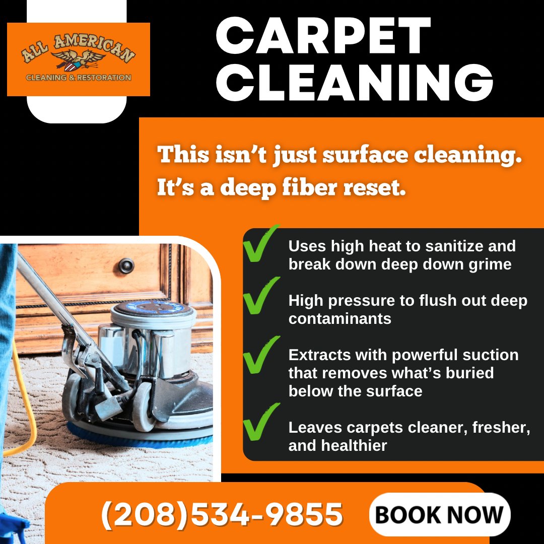 AllAmerClean's tweet photo. Ever wonder what’s really living in your carpet? 👀
Our high pressure truck mount steam cleaning system removes dirt, bacteria &amp; allergens. 

 📞 Book Today (208)534-9855

#idahofalls #carpetcleaning #pocatello https://t.co/PrA4rCj6vX