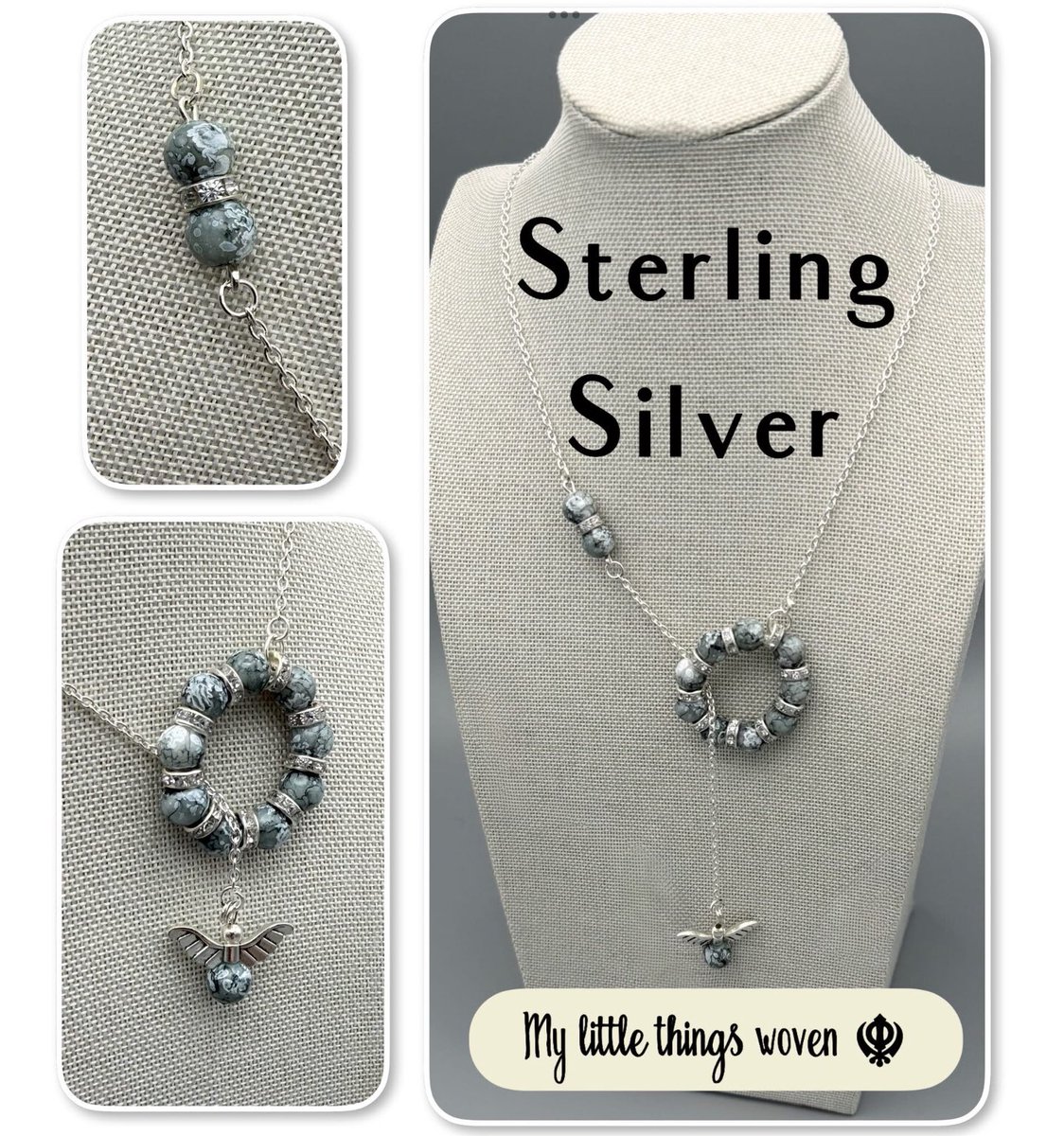 mylittlewoven's tweet photo. NEW IN! ❤Light Steel Grey coloured Asymmetrical Necklace/Pendant, Sterling Silver £8.00 +pp Features Light Steel Blue/Grey 8mm Painted Glass Beads and beautiful Rondelle Spacer Beads.  22 inches long, adjustable length 
♡SHOP: https://t.co/ShMpgL7f8f https://t.co/eDnNaRdIe6