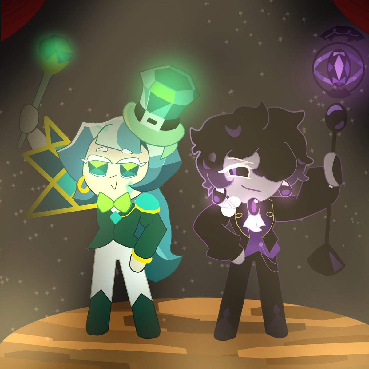 Flowerh4406's tweet photo. "The Stage is ours!" | SapphireRing platonic | #crk #cookierun #cookierunkingdom #blacksapphirecookie #fanart #ringcandycookie https://t.co/mvy9FgvPp6