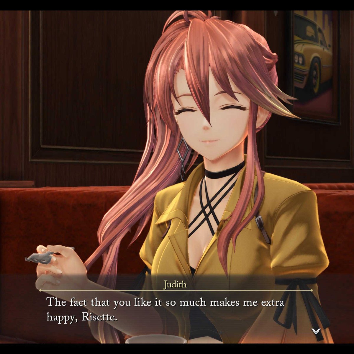 In addition to the below Horizon ALSO has:
- Judith being 'extra happy' that Risette likes her hometown, and her family's food. She does not say this for anyone else.
- Risette's gift being bought in the Lanster family restaurant
- Said gift being a pendant IN THE SHAPE OF A CAT