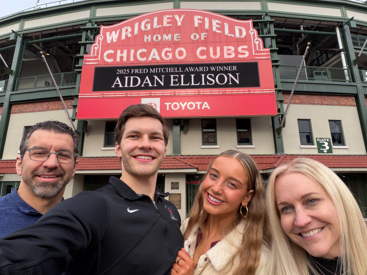 Special thanks to <a href="/Cubs/">Chicago Cubs</a> for recognizing 2025 FMA Winner <a href="/AidanEllison32/">Aidan Ellison</a> on Wrigley Field’s iconic marquee! An unforgettable moment. We loved hosting Aidan, his family, and girlfriend ahead of the ceremony at the Chicago Bears’ Halas Hall.

 <a href="/football_ncc/">NCC Football</a> <a href="/northcentralcol/">North Central College</a>