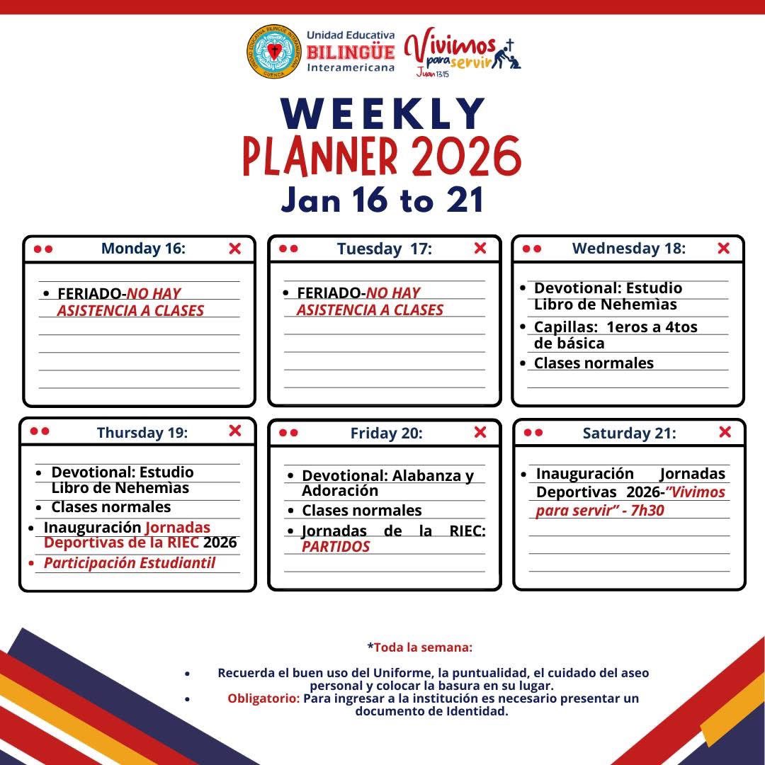 uebicuenca's tweet photo. 📢Agenda de la semana🙌🏻🏫📙📚🧑🏻‍🏫 https://t.co/K6g4JEVf2n