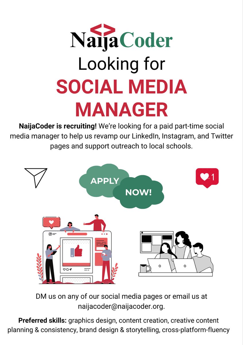 naijacoderorg's tweet photo. NaijaCoder is looking for a paid, part-time Social Media Manager! Help us revamp our socials &amp; expand outreach to local schools.
DM us or email naijacoder@naijacoder.org to get involved with impactful work. https://t.co/COrp85YMZn