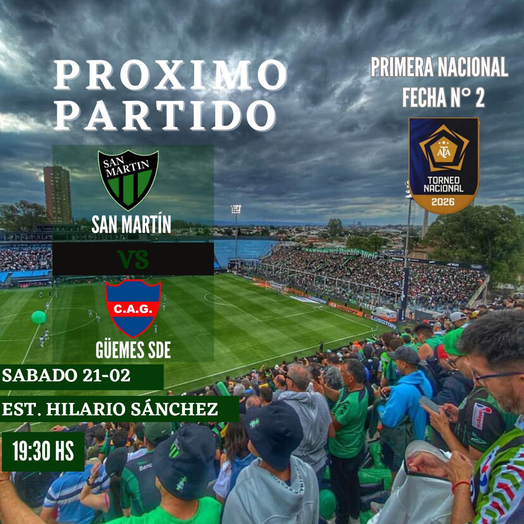 Primera Nacional | Fecha N°2

San Martín vuelve a ser local después de 3 meses!!!

El Santo se medirá ante Güemes en la segunda fecha de la Primera Nacional.

#vamosverdinegro