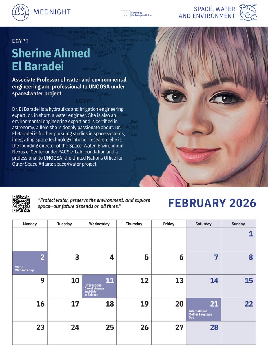 MednightEu's tweet photo. “Protect water, preserve the environment, and explore space—our future depends on all three.”

Dr El Baradei is a hydraulics and irrigation engineering expert, or, in short, a water engineer. She is our highlighted research for February. https://t.co/SDYonTpA6F