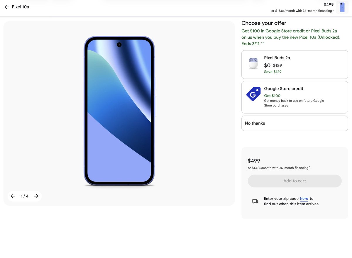 GadgetVector's tweet photo. #Pixel 10a launch offer 🎉

Buy the new Pixel 10a (Unlocked) and choose between $100 Google Store credit or Pixel Buds 2a (worth $129) free.

*Offer ends March 11.

#Pixel10a #MadeByGoogle #GooglePixel #TechDeals #Android https://t.co/6HUM8frr5E