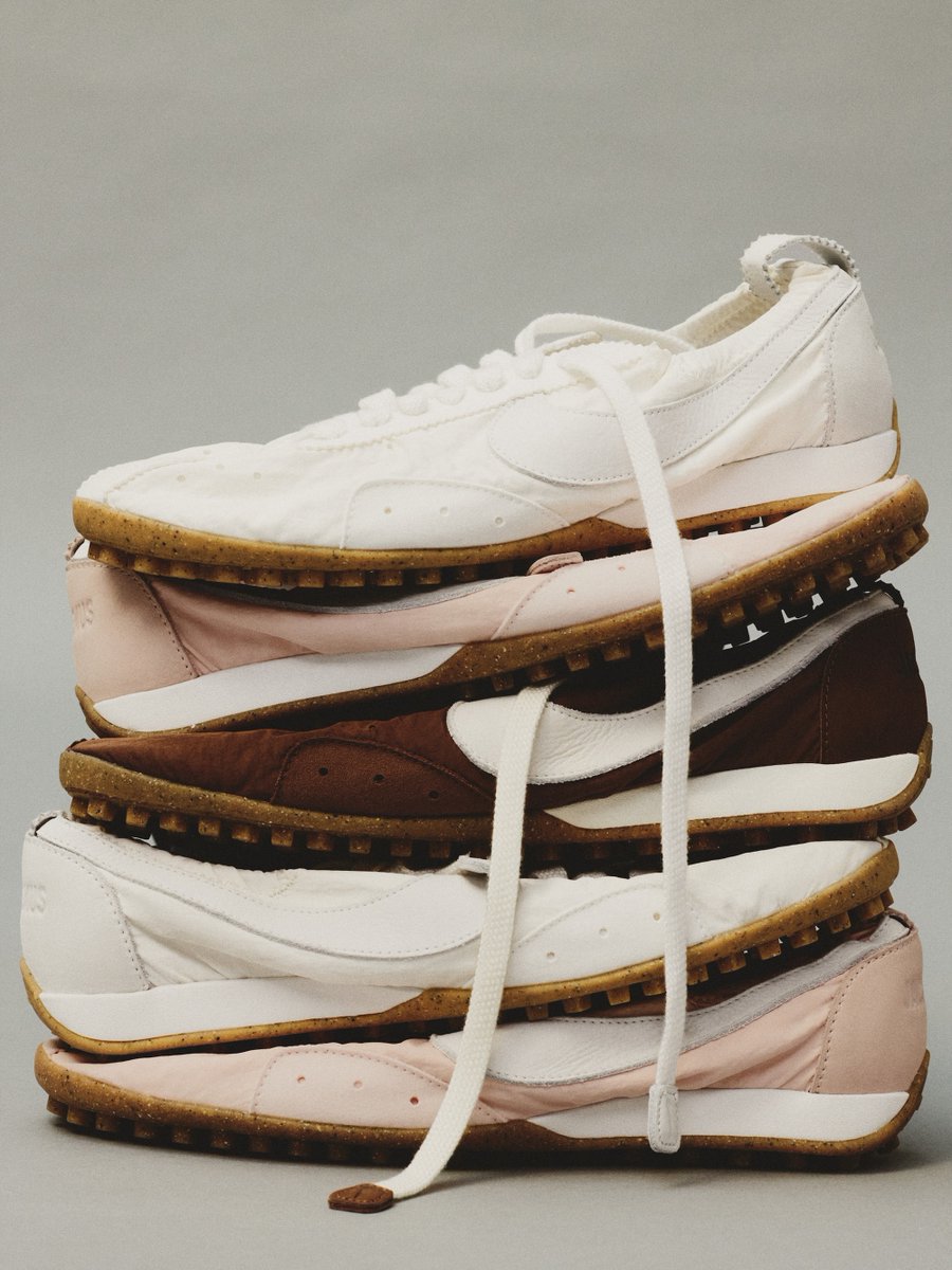 brandon1an's tweet photo. First look at the Jacquemus x Nike Moon Shoe collection releasing very soon for $180. This drop features the Moon Shoe in Soft Pearl, Fauna Brown, and Aluminum Pink. https://t.co/lJ7rZBkxUx