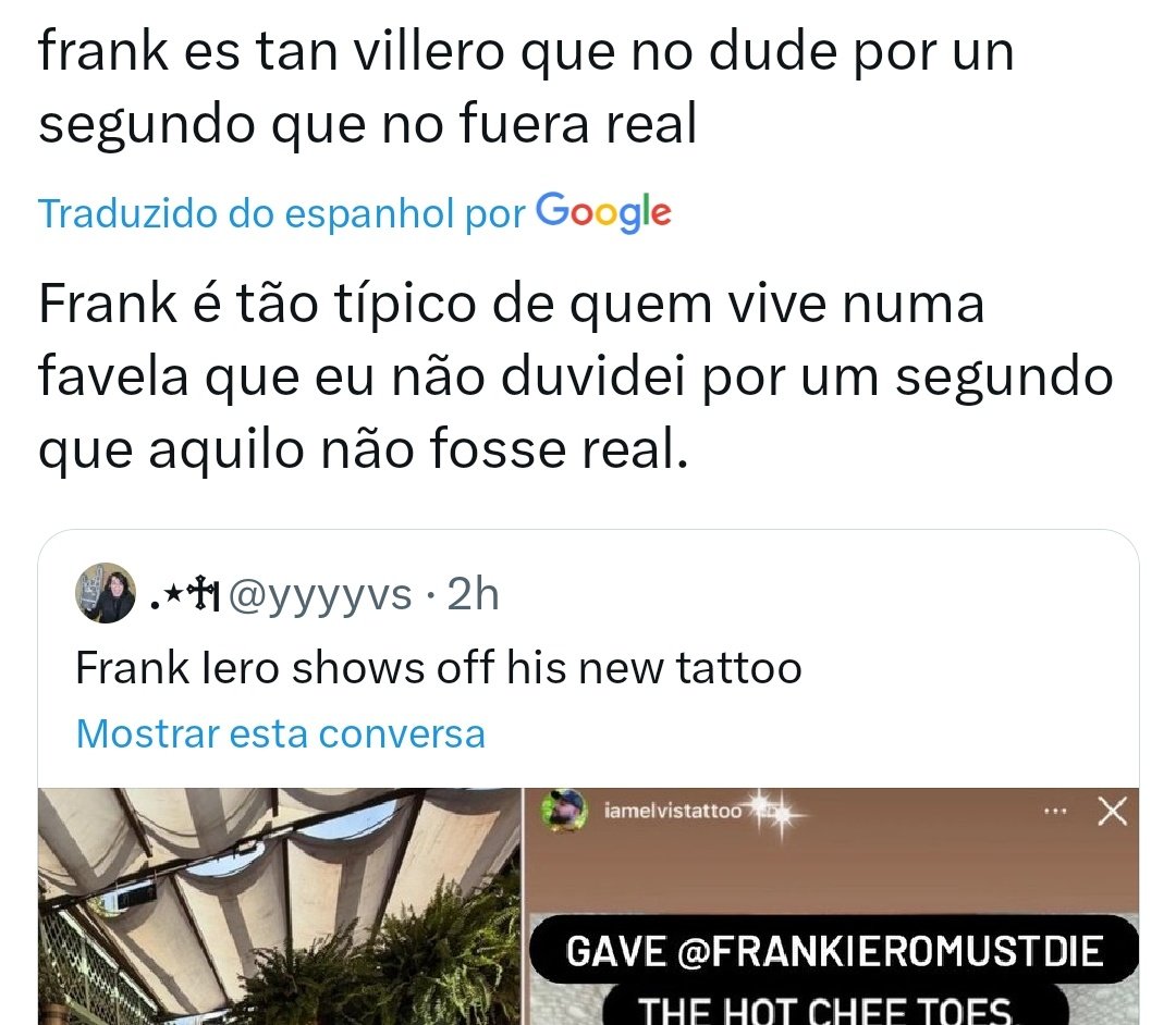 yyyyvs's tweet image. gente pelo amor de deus espalhei uma fake news sem querer e os gringos estao acabando com o frank nos quotes do meu tweet chamando ele de favelado e dizendo q so tem tatuagem feia to mt mal mds