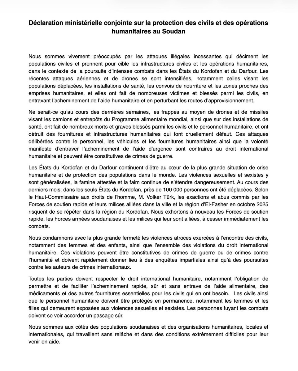 Soudan : les attaques contre hôpitaux, convois alimentaires et populations déplacées violent le droit international humanitaire et peuvent constituer des crimes de guerre. Cessez-le-feu immédiat. Protection des civils. Accès humanitaire sans entrave. Avec 30 partenaires, la