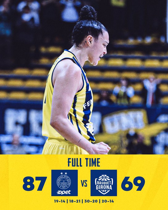 EuroLeague Women Yarı Final Play-In serisinde 1-0 öne geçiyoruz! 
Bravo Takım! 
Maç Sonucu | Fenerbahçe Opet  - Spar Girona: 87-69