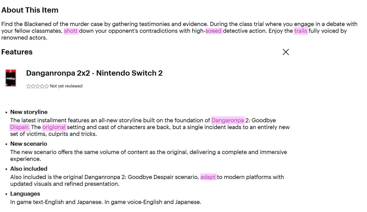 LunarMega's tweet photo. @SpikeChunsoft_e Just a heads up, the best buy listings are riddled with typos, may want to give these descriptions a second pass lol https://t.co/pd5Oz0mlne