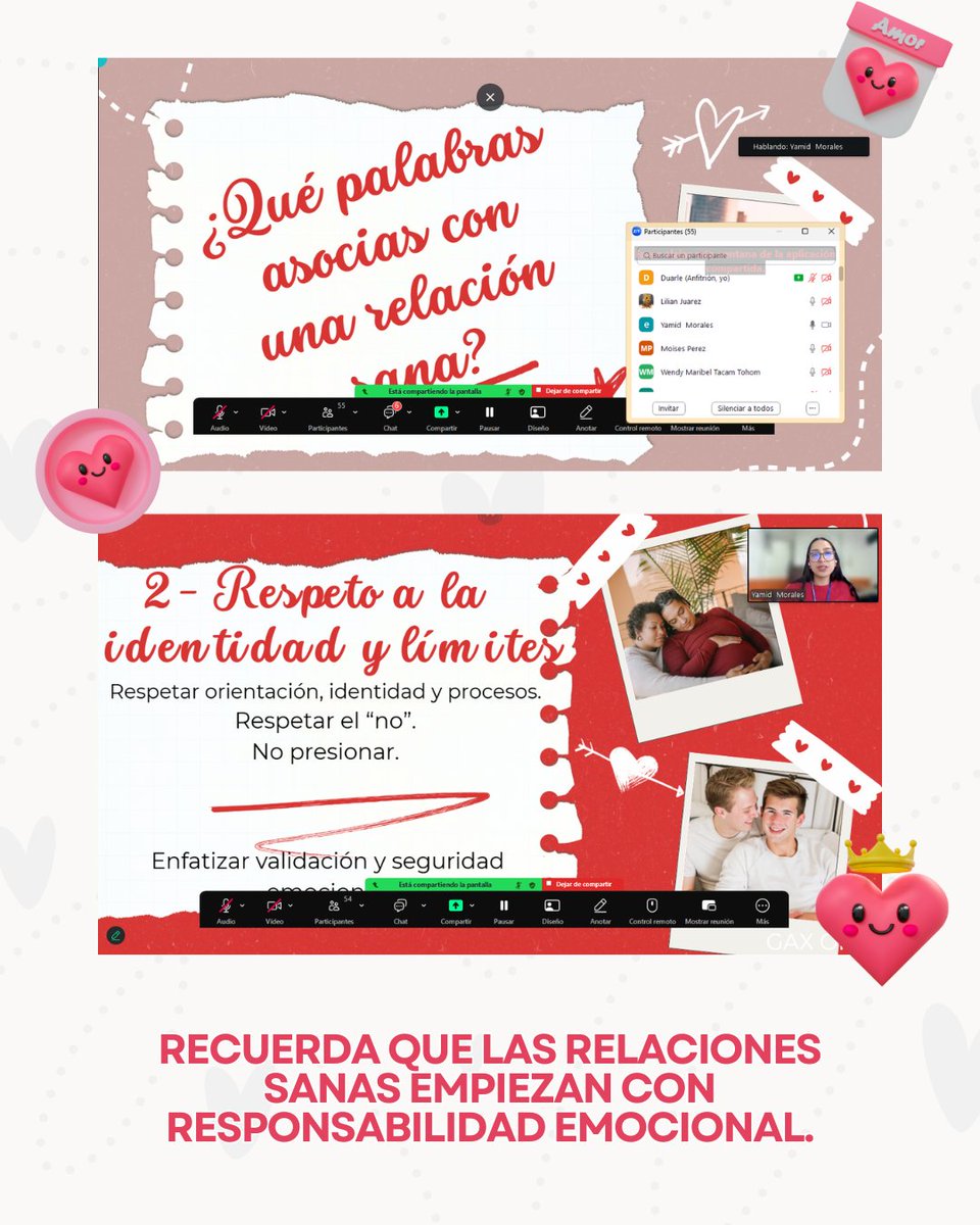 💗 Así vivimos nuestro webinar gratuito sobre los 5 pilares del amor sano.

Un espacio para reflexionar sobre respeto, límites y responsabilidad afectiva.
Gracias por ser parte de este aprendizaje colectivo. 🌈✨
#AmorSano #SaludMental #GAXONG