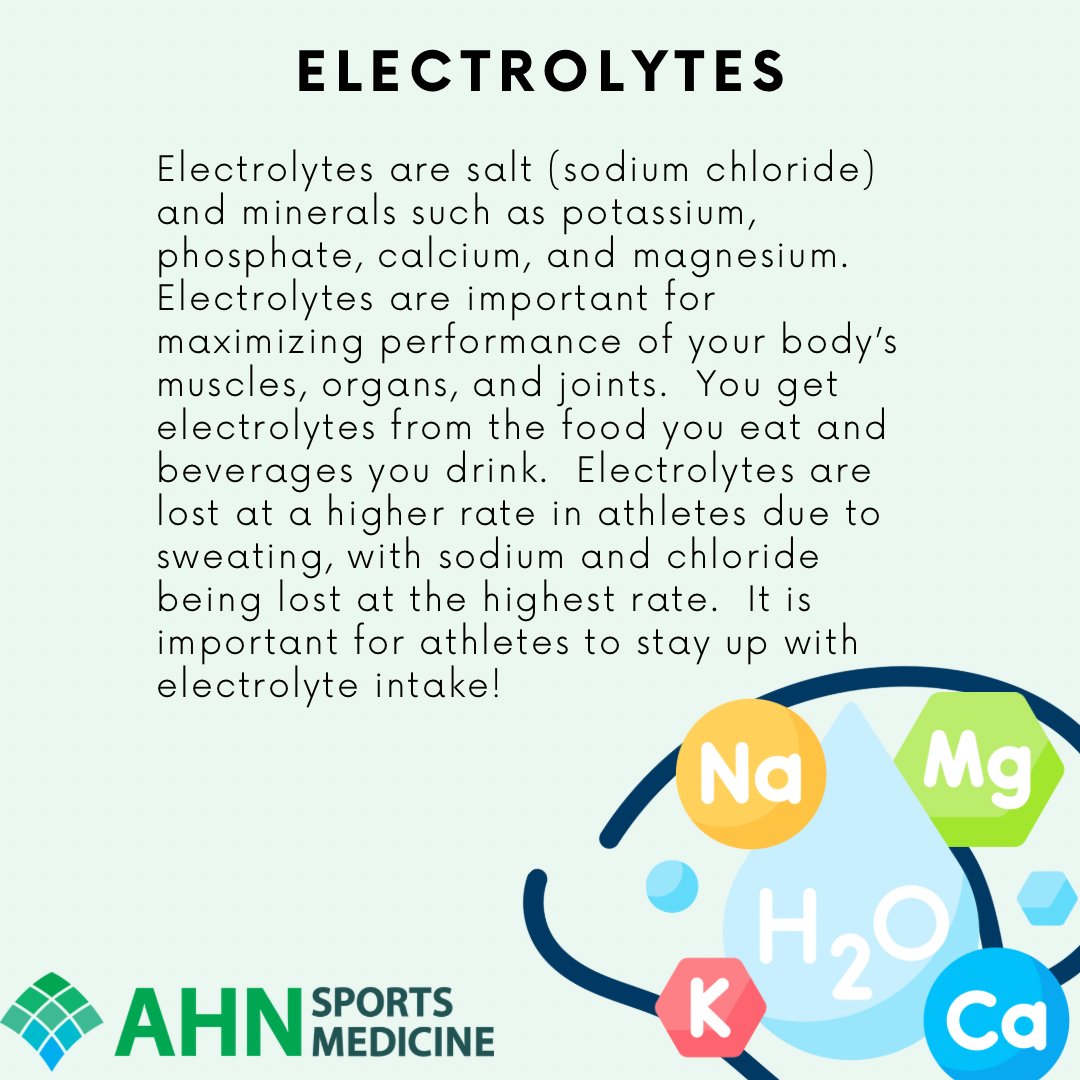 AHNSportsMed's tweet photo. Donβt just drink your electrolytes, eat them too! You can get all these through real, whole food.
Any athlete over 12 yrs old interested in sports nutrition counseling can reach out to their @AHNtoday provider for a referral to Julia, our sports dietitian. #GoNextLevel https://t.co/ehYtHvLvzk