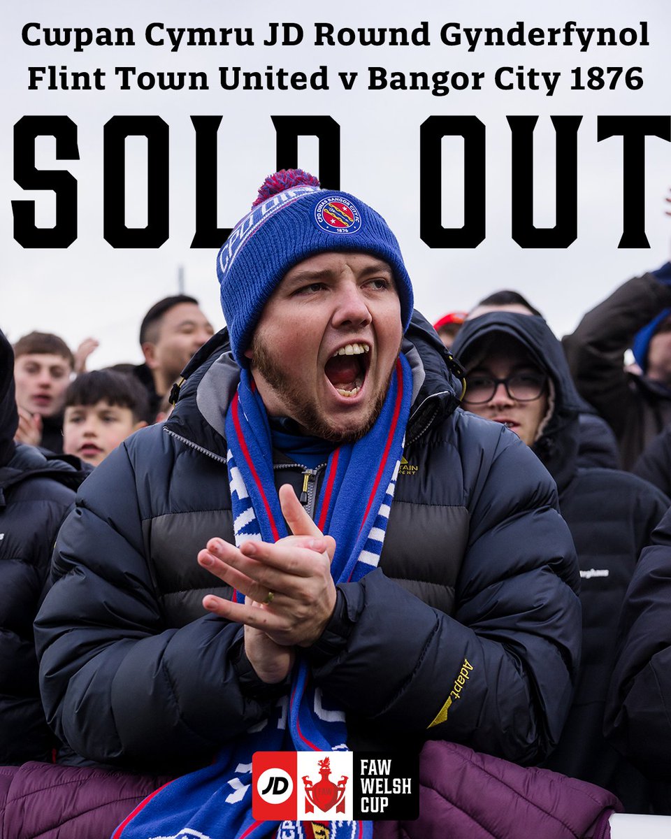 WEDI GWERTHU ALLAN 😍

Just six hours after going on sale, tickets for the #JDWelshCup Semi-Final between <a href="/FlintTownFC/">Flint Town United FC ⚫️⚪️</a> and <a href="/BangorCity_1876/">Bangor City 1876 FC</a> have sold out 👏

Diolch am eich cefnogaeth 🙌