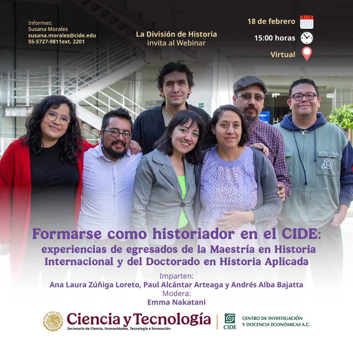 #AgendaCIDE | Asiste al webinar de <a href="/CideHistoria/">División de Historia</a> "Formarse como historiador en el CIDE:  experiencias de egresados de la Maestría en Historia Internacional y del Doctorado en Historia Aplicada".
🗓️ 18 de febrero | 15:00 h
📺 bit.ly/3Mvtsz4
ℹ️ susana.morales@cide.edu