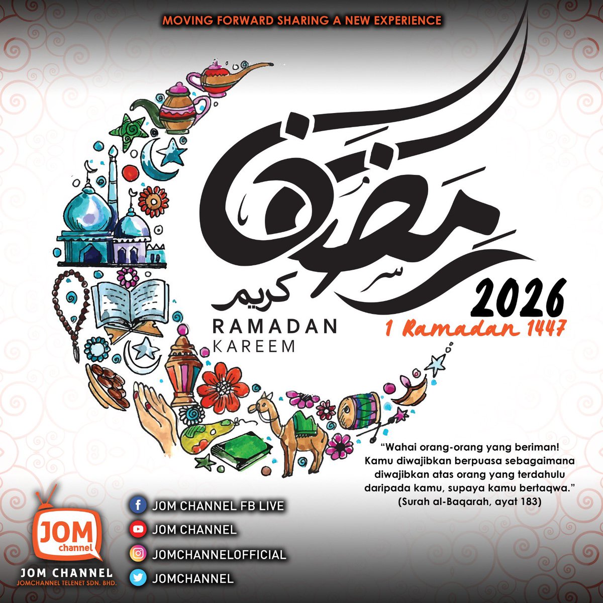 Jomchannel's tweet photo. RAMADHAN TIBA

TAK ADA PERSIAPAN TERINDAH SELAIN DARI MEMAAFKAN.

JIKA KAMI PERNAH MENJADI ALASAN HADIRNYA SEDIH DI HATI SESIAPA PUN, MOHON BUKAKAN PINTU MAAF, AGAR RAMADHAN KITA DIPENUHI KEDAMAIAN.

SALAM RAMADHAN DARIPADA:
JOM CHANNEL TELENET SDN BHD https://t.co/JyStriVxIG