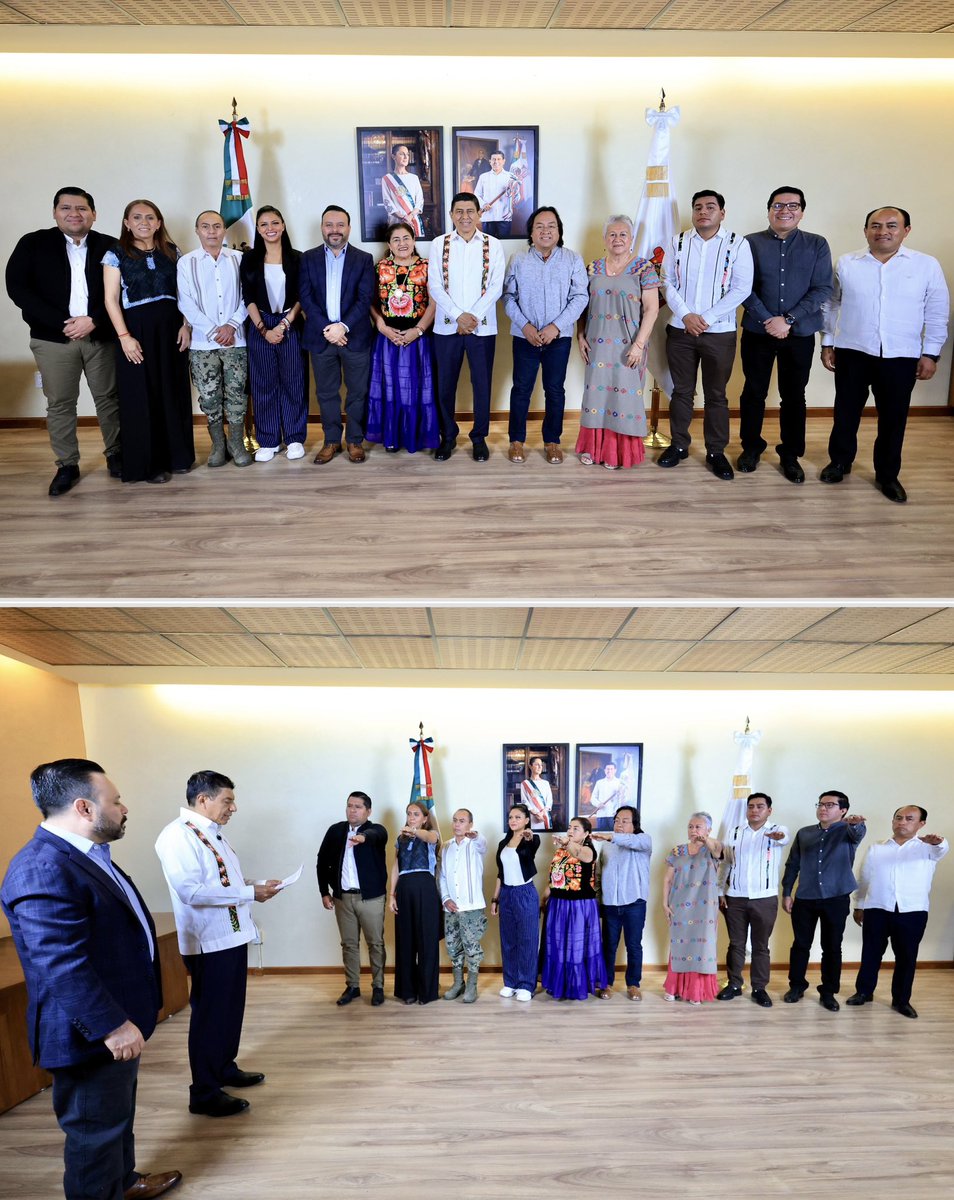 TOMAMOS PROTESTA A LAS Y LOS NUEVOS INTEGRANTES DEL GABINETE LEGAL Y AMPLIADO

Con fundamento en las facultades que me confiere la Ley Orgánica del Poder Ejecutivo del Estado de Oaxaca, tomamos protesta a las funcionarias y funcionarios que se integran al Gabinete Legal y